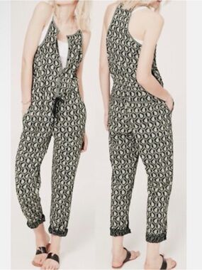 Lou & Grey Black & Cream Paisley Sleeveless Jumpsuit Sz M